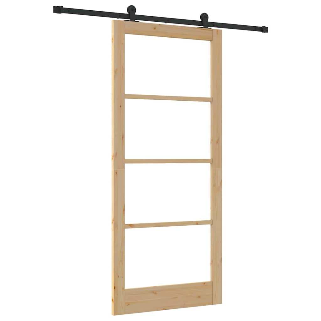 Porta Scorrevole ORKDAL Legno Pino e Vetro Naturale Nero 93x211 cm