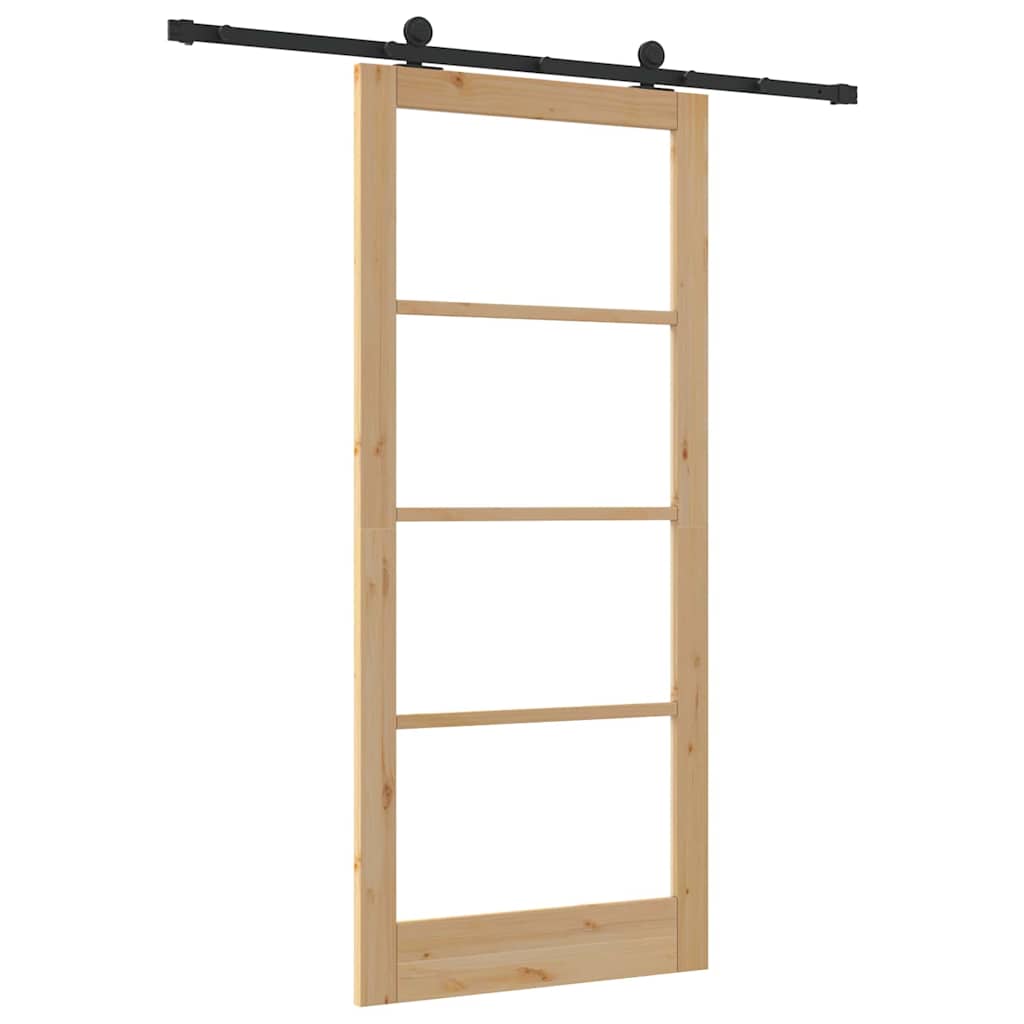 Porta Scorrevole ORKDAL Legno Pino e Vetro Naturale Nero 93x211 cm