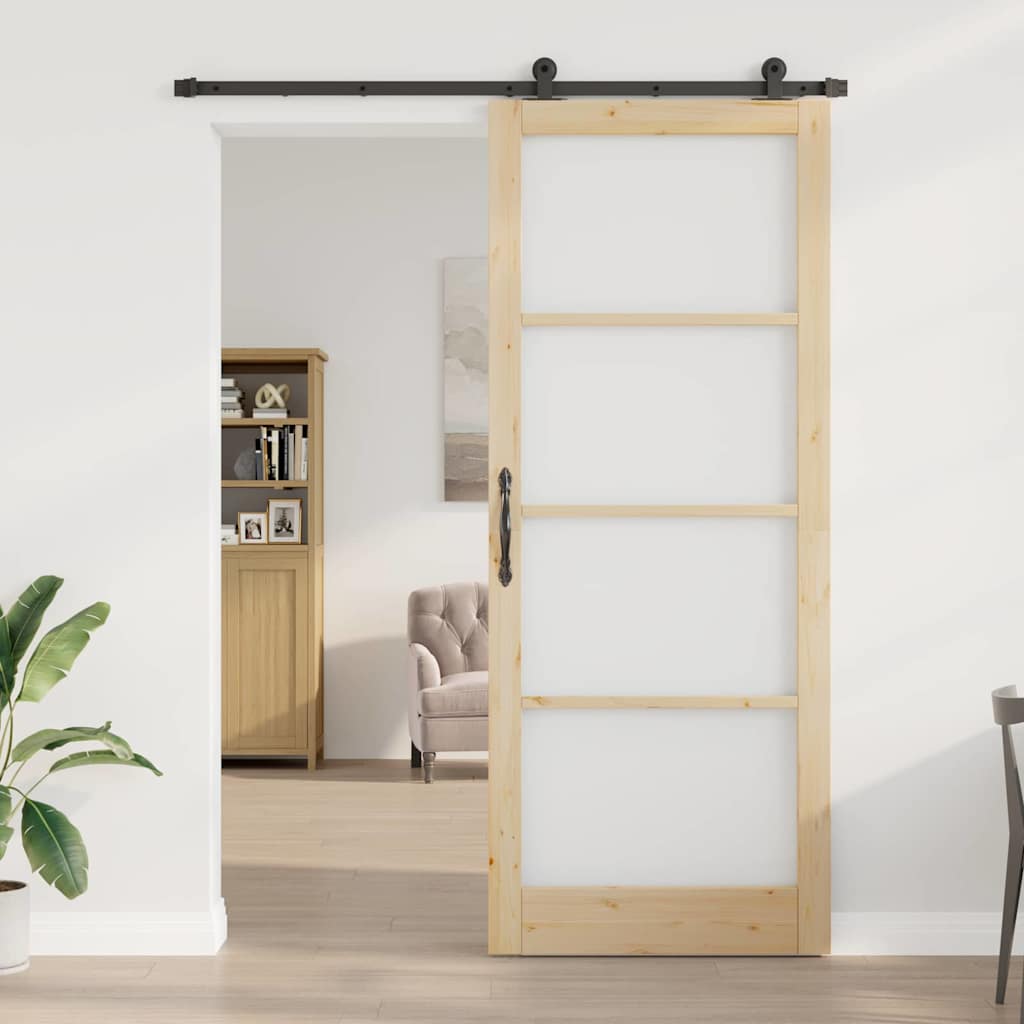 Porta Scorrevole ORKDAL Legno Naturale e Nero 93 x 232 cm