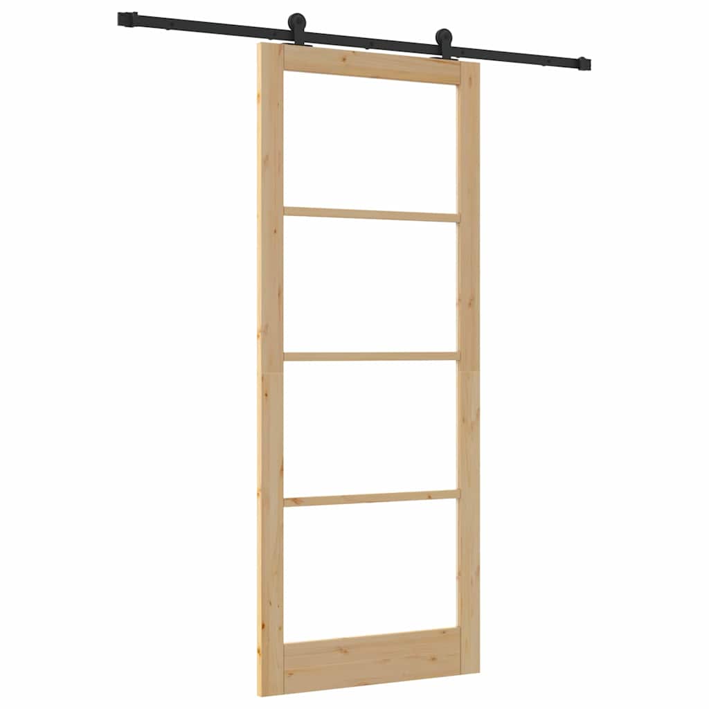 Porta scorrevole ORKDAL legno massello pino e vetro temperato naturale nero 93x232 cm