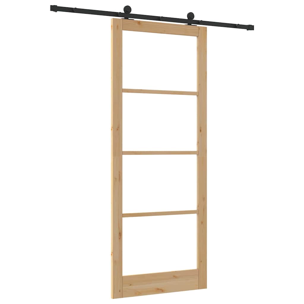 Porta scorrevole ORKDAL legno massello pino e vetro temperato naturale nero 93x232 cm