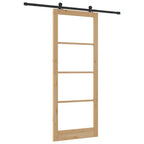 Porta scorrevole ORKDAL legno massello pino e vetro temperato naturale nero 93x232 cm