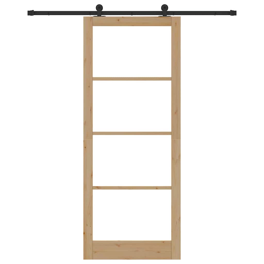 Porta scorrevole ORKDAL legno massello pino e vetro temperato naturale nero 93x232 cm