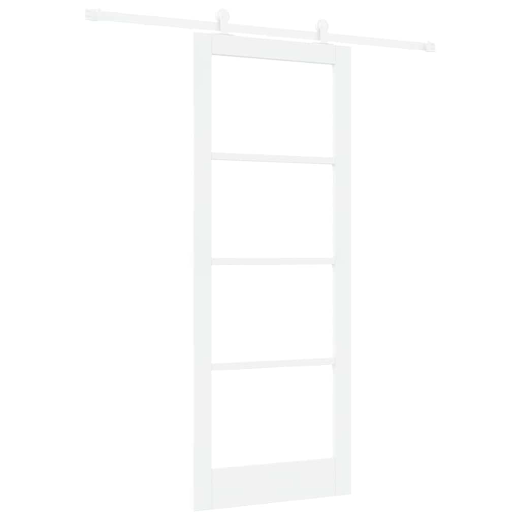 Porta scorrevole ORKDAL bianco 83 x 211 cm in legno massello di pino e vetro temperato