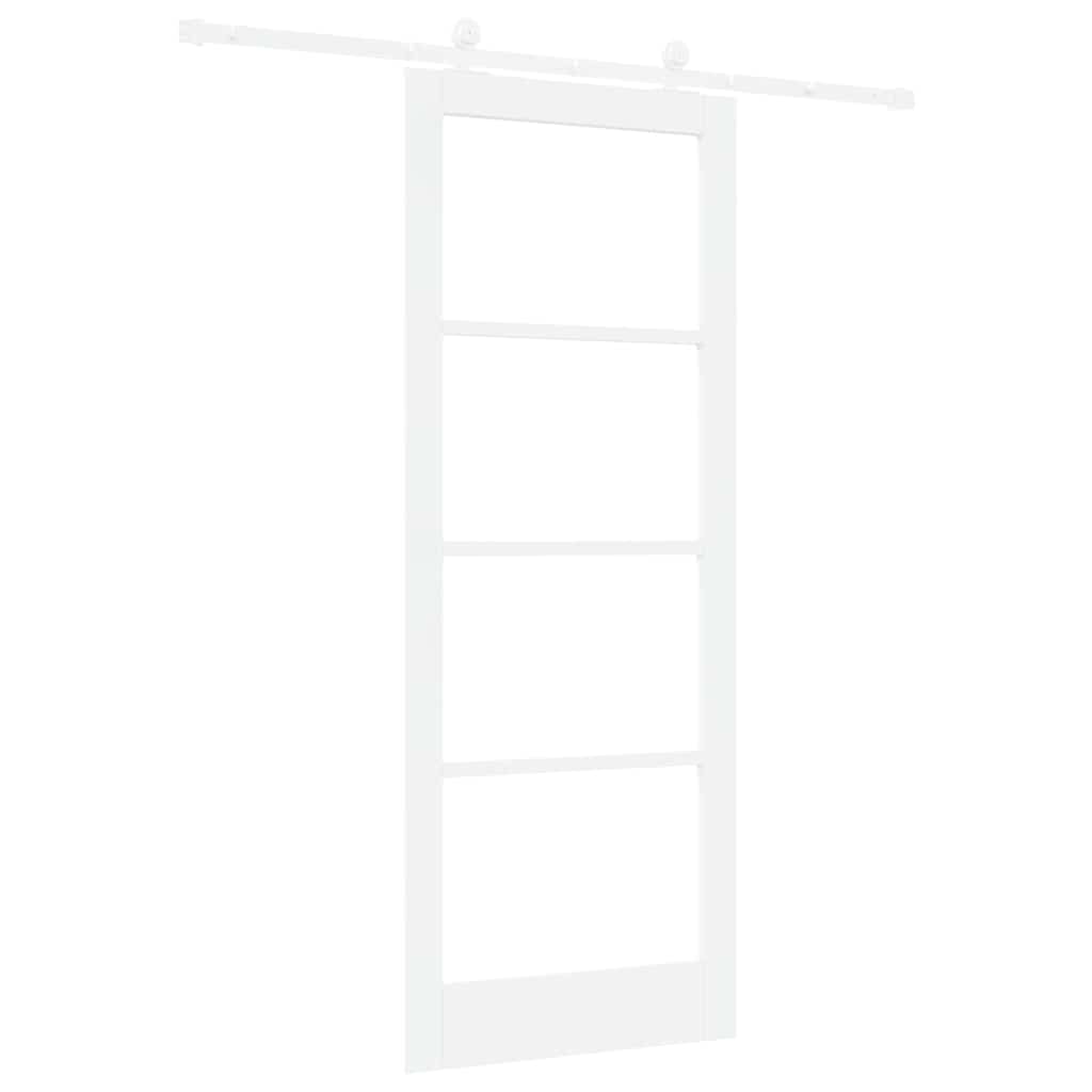 Porta scorrevole ORKDAL bianco 83 x 211 cm in legno massello di pino e vetro temperato