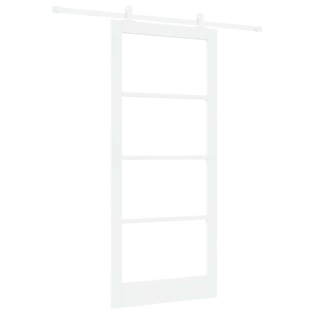 Porta Scorrevole ORKDAL Bianco 93 x 211 cm Legno Massello Pino e Vetro Temperato