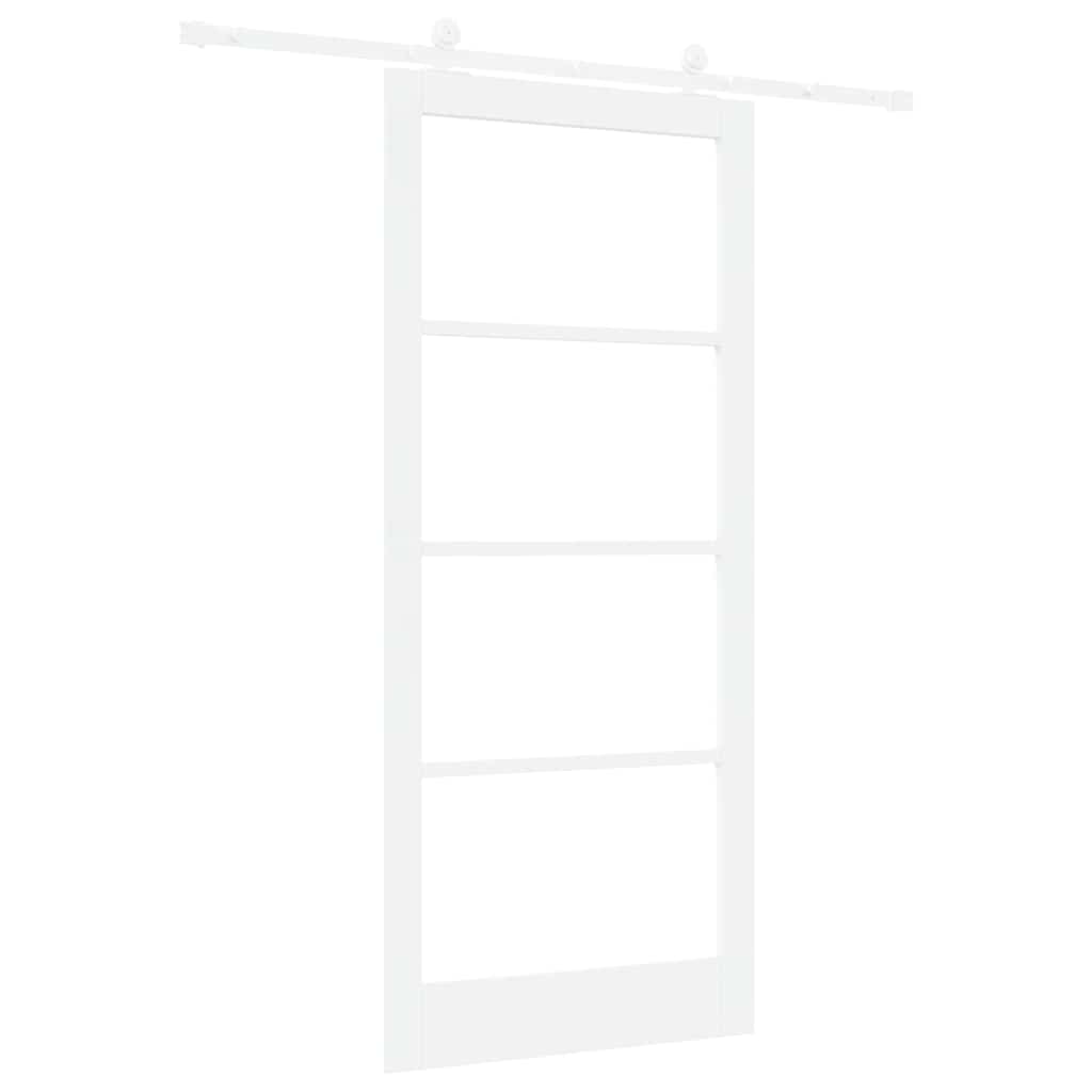 Porta Scorrevole ORKDAL Bianco 93 x 211 cm Legno Massello Pino e Vetro Temperato