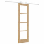 Porta Scorrevole ORKDAL Naturale 61 x 198,5 cm - Legno Massello di Pino e Vetro Temperato