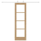 Porta Scorrevole ORKDAL Naturale 61 x 198,5 cm - Legno Massello di Pino e Vetro Temperato