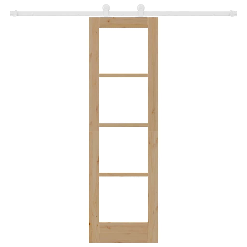 Porta Scorrevole ORKDAL Naturale 61 x 198,5 cm - Legno Massello di Pino e Vetro Temperato