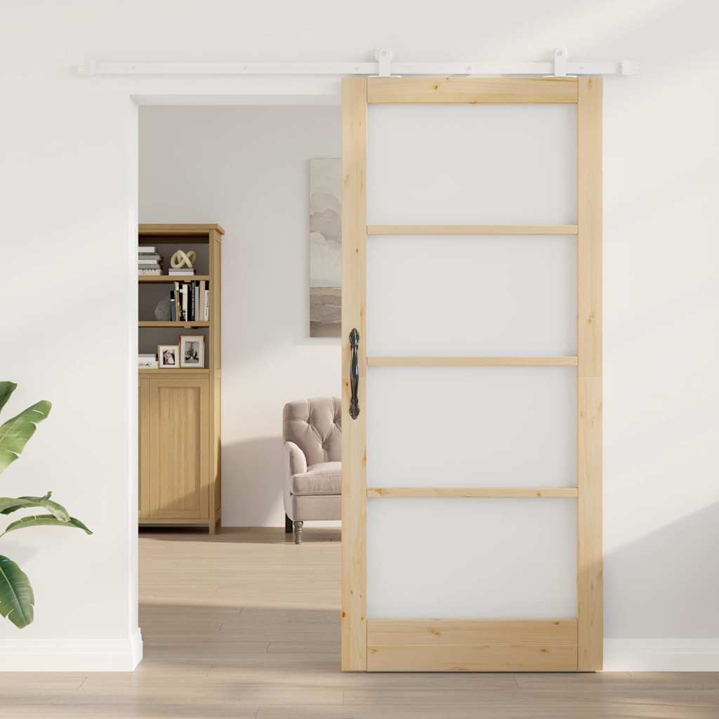 Porta scorrevole ORKDAL legno massello pino e vetro temperato 93 x 211 cm naturale