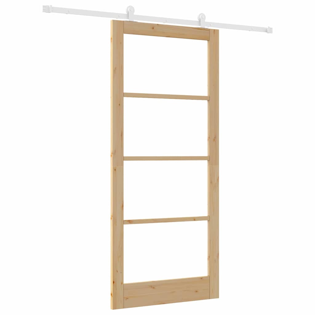 Porta scorrevole ORKDAL legno massello pino e vetro temperato 93 x 211 cm naturale