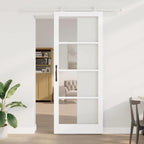 Porta scorrevole ORKDAL bianca 93 x 232 cm in legno massello di pino e vetro temperato