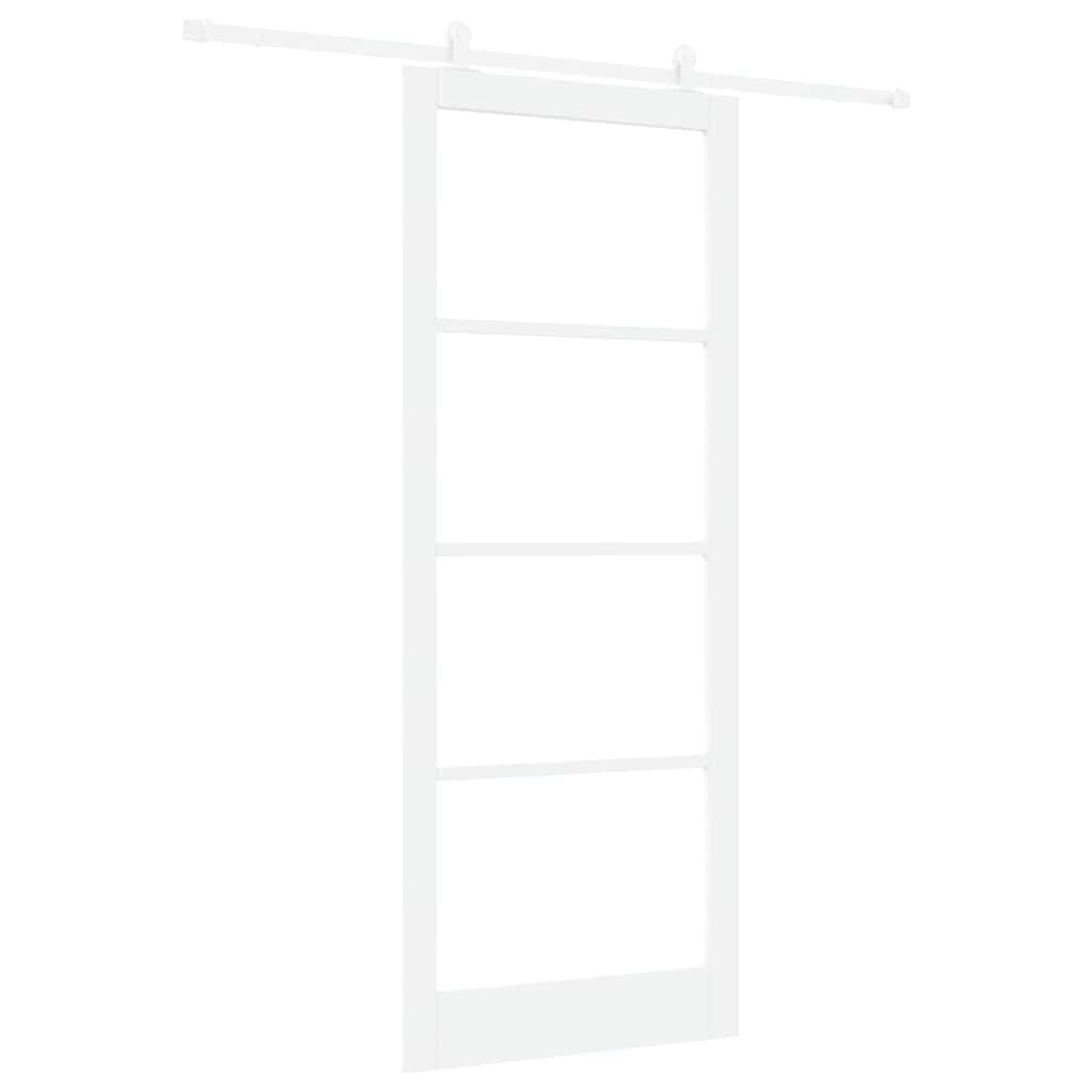 Porta scorrevole ORKDAL bianca 93 x 232 cm in legno massello di pino e vetro temperato