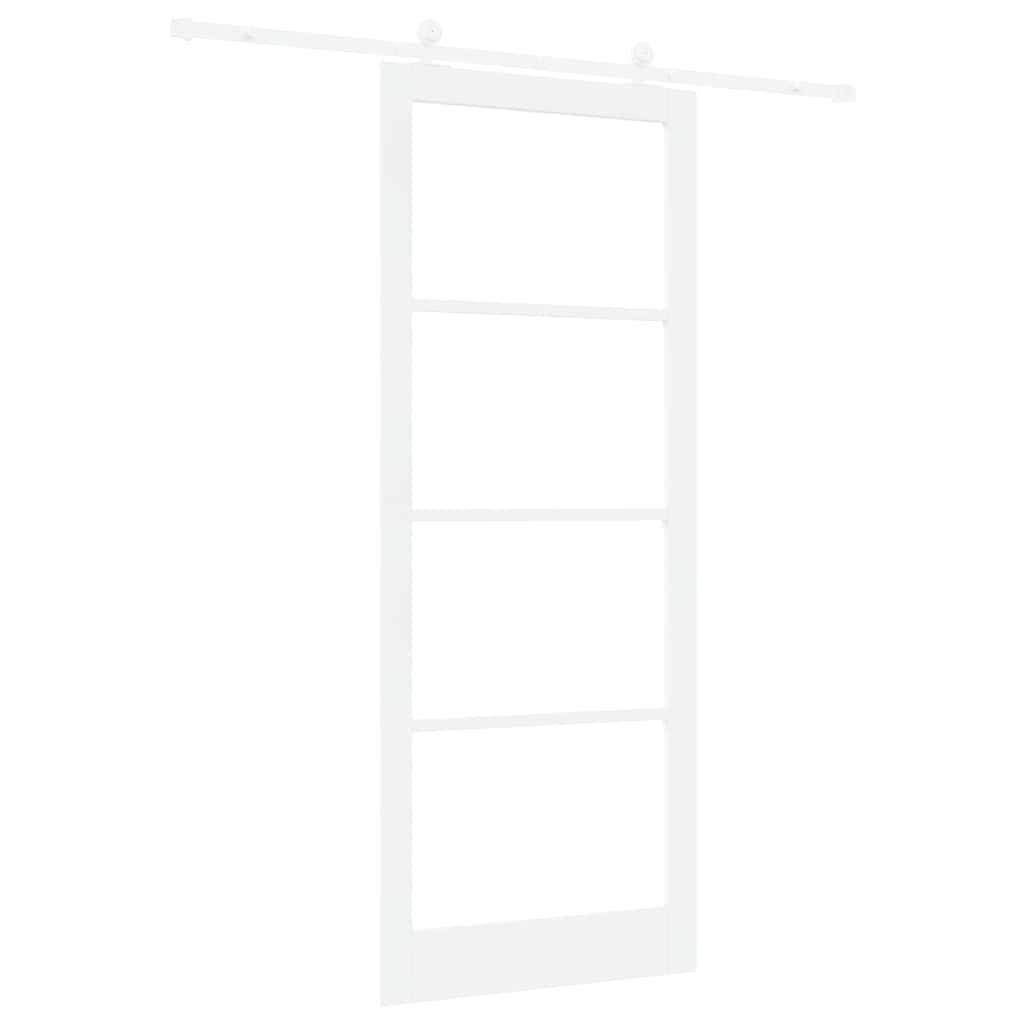 Porta scorrevole ORKDAL bianca 93 x 232 cm in legno massello di pino e vetro temperato