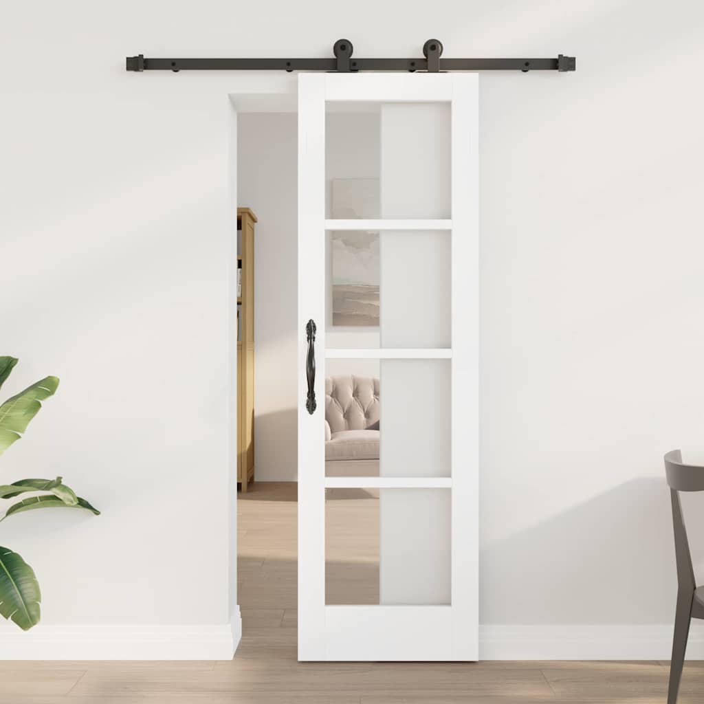 Porta scorrevole ORKDAL bianco 61 x 198,5 cm legno massello pino e vetro