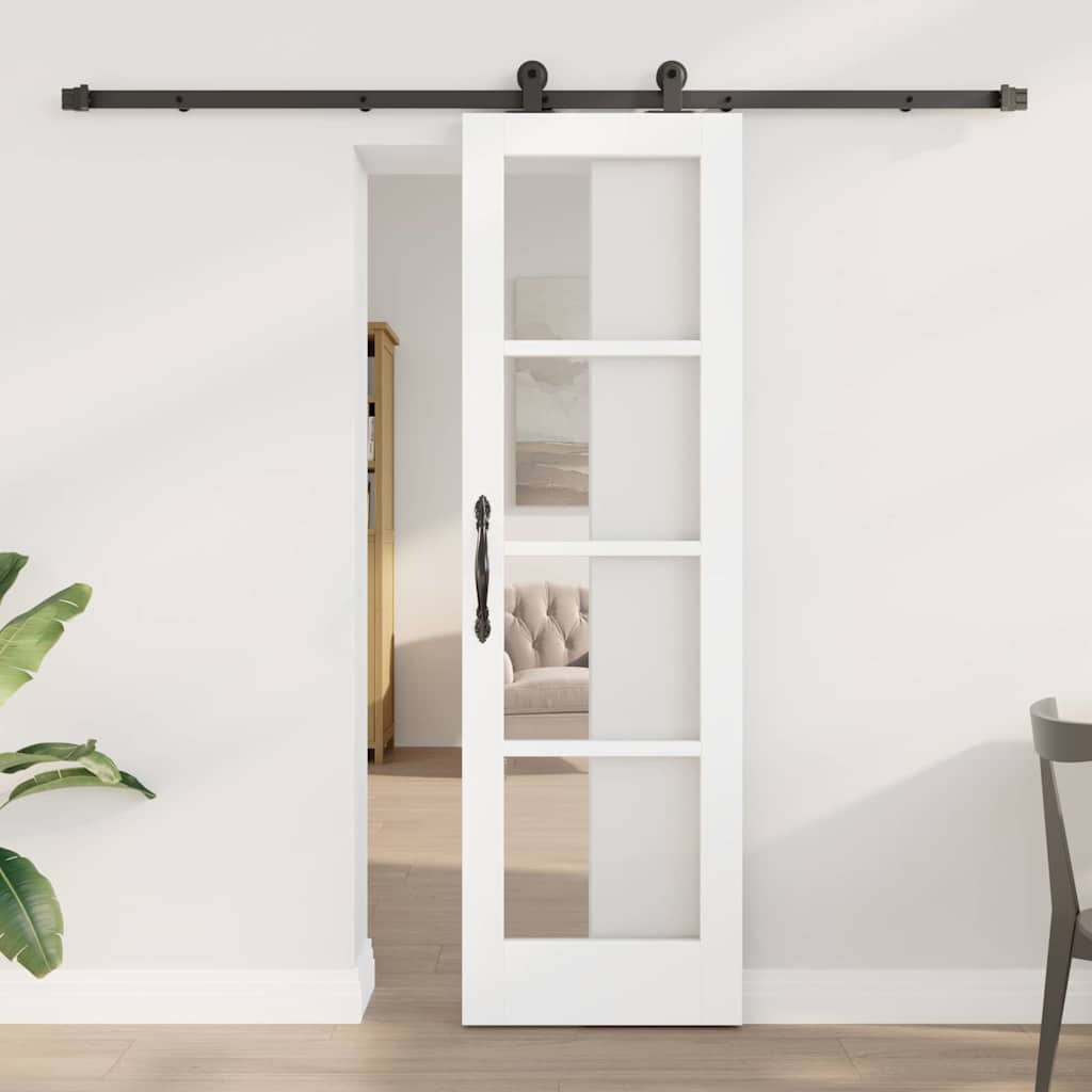 Porta scorrevole ORKDAL bianco 61 x 198,5 cm legno massello pino e vetro