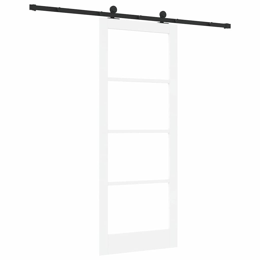 Porta scorrevole ORKDAL Bianco 83 x 211 cm in legno massello di pino e vetro