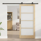 Porta scorrevole ORKDAL in legno massello di pino e vetro 93 x 202 cm - Naturale