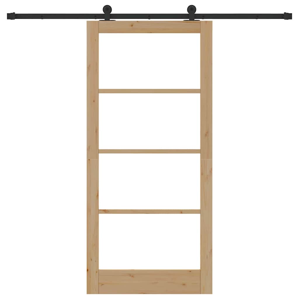 Porta scorrevole ORKDAL in legno massello di pino e vetro 93 x 202 cm - Naturale