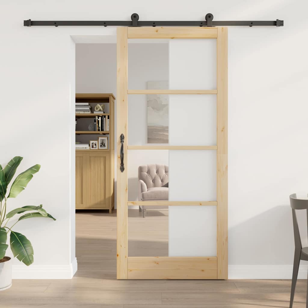 Porta scorrevole ORKDAL legno massello pino e vetro 93 x 211 cm naturale
