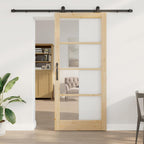 Porta scorrevole ORKDAL legno massello pino e vetro 93 x 211 cm naturale
