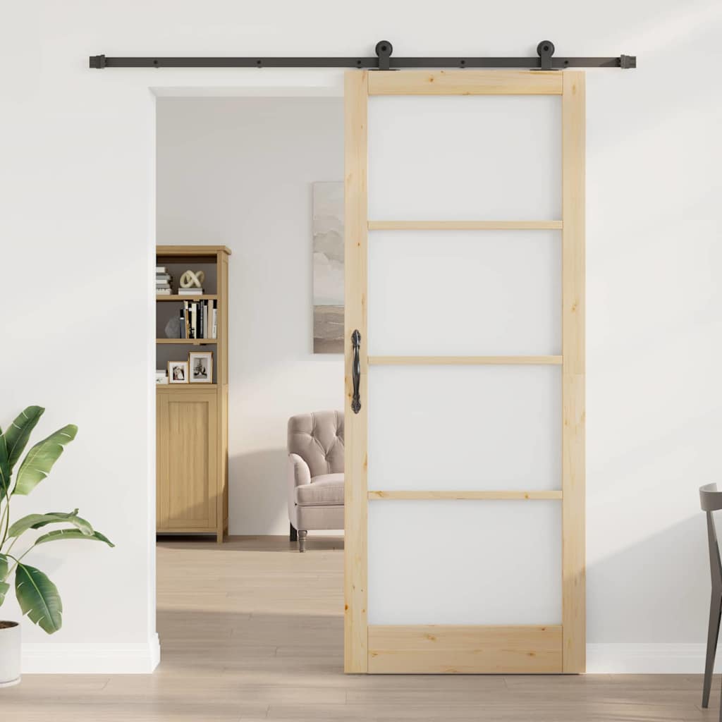 Porta scorrevole ORKDAL legno massello pino e vetro naturale 93 x 232 cm