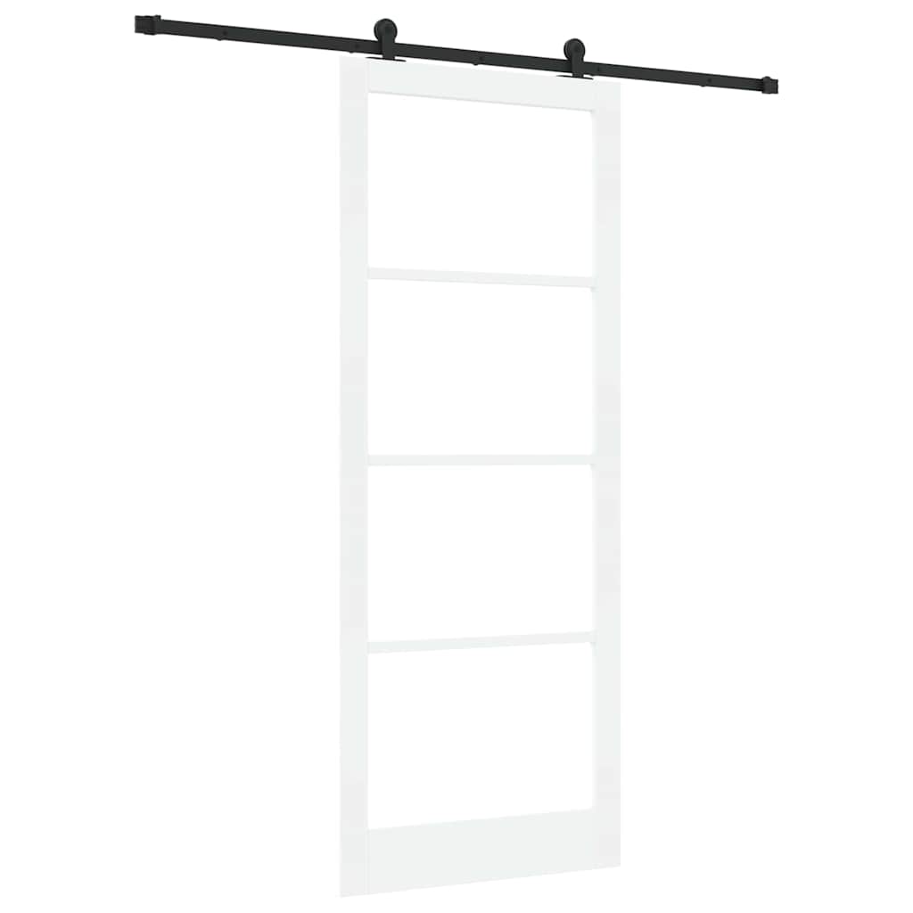 Porta scorrevole ORKDAL in legno massello di pino e vetro bianco 93 x 232 cm