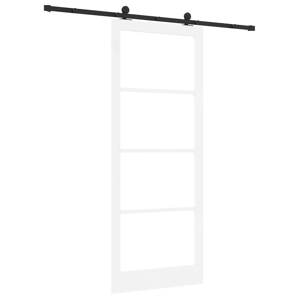 Porta scorrevole ORKDAL in legno massello di pino e vetro bianco 93 x 232 cm