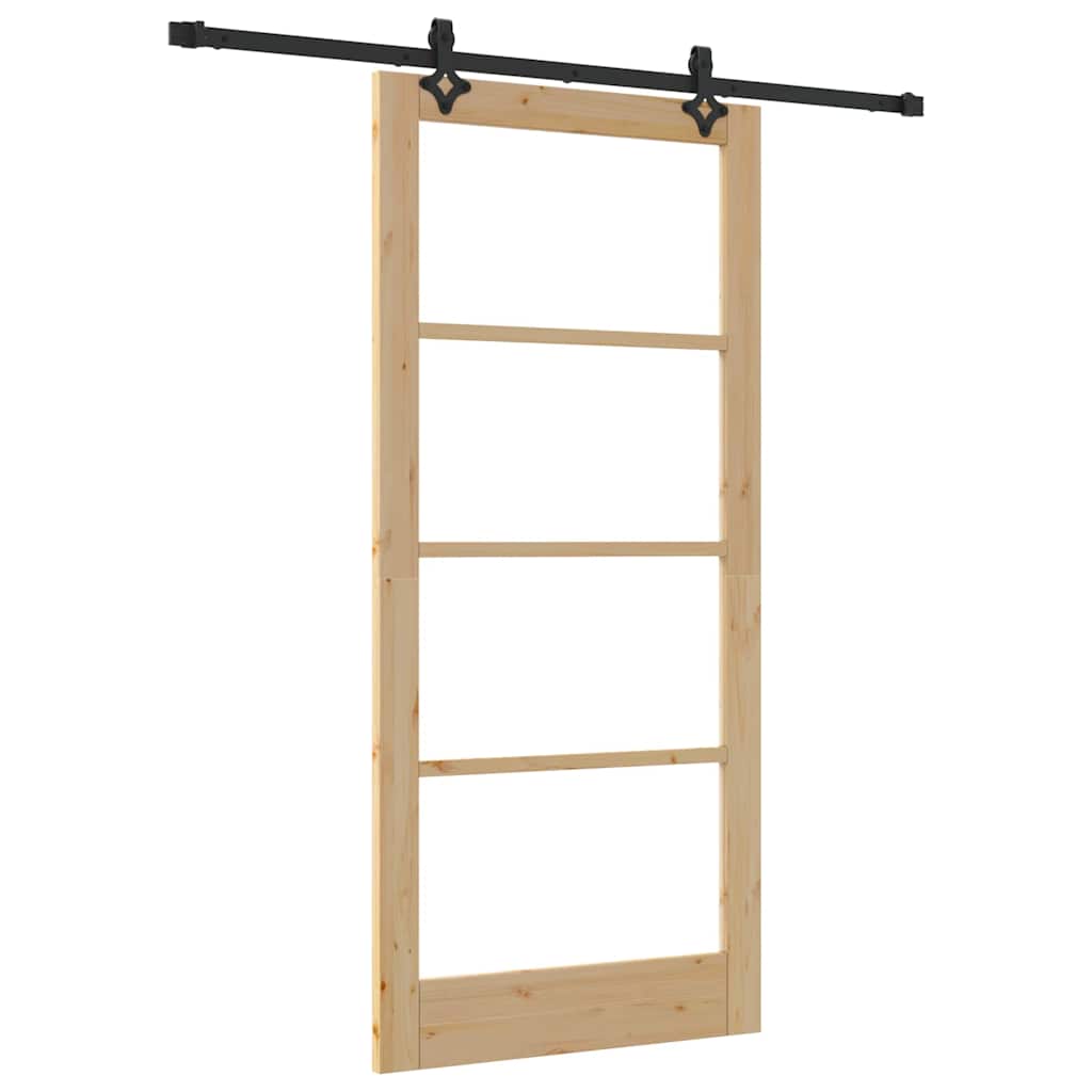Porta scorrevole ORKDAL 93 x 202 cm legno pino e vetro naturale nero