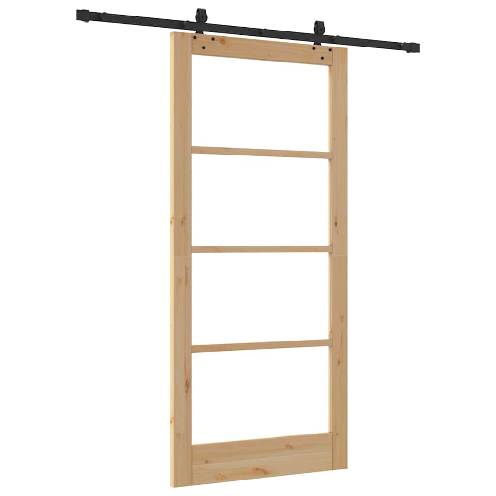Porta scorrevole ORKDAL 93 x 202 cm legno pino e vetro naturale nero