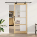 Porta scorrevole ORKDAL Legno massello e vetro 93 x 211 cm Naturale e Nero