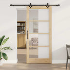 Porta scorrevole ORKDAL Legno massello e vetro 93 x 211 cm Naturale e Nero