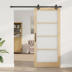 Porta scorrevole ORKDAL Legno massello e vetro 93 x 211 cm Naturale e Nero