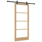 Porta scorrevole ORKDAL Legno massello e vetro 93 x 211 cm Naturale e Nero