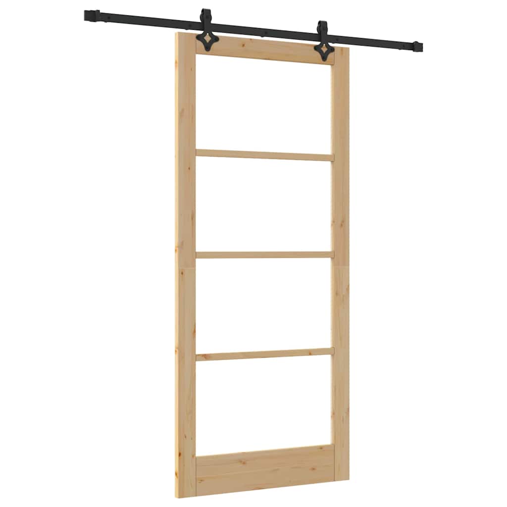 Porta scorrevole ORKDAL Legno massello e vetro 93 x 211 cm Naturale e Nero