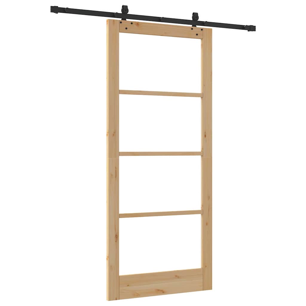 Porta scorrevole ORKDAL Legno massello e vetro 93 x 211 cm Naturale e Nero