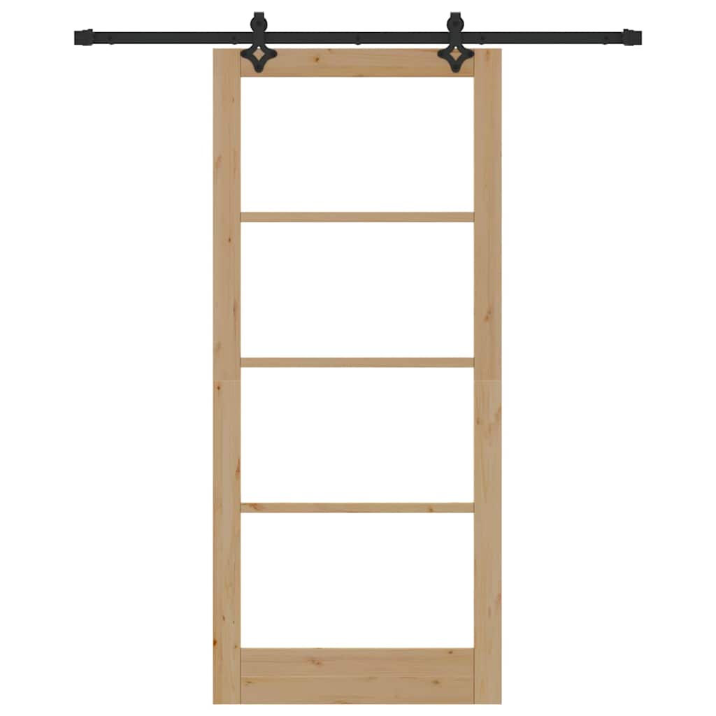 Porta scorrevole ORKDAL Legno massello e vetro 93 x 211 cm Naturale e Nero