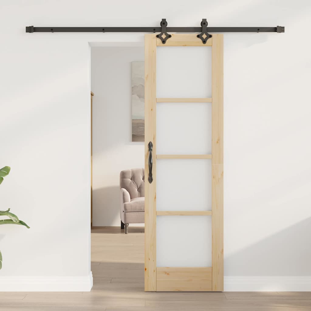 Porta scorrevole ORKDAL legno e vetro 61 x 198,5 cm naturale e nero
