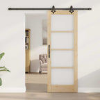 Porta Scorrevole ORKDAL Legno Massello Pino e Vetro 73,5 x 198,5 cm Naturale Nero