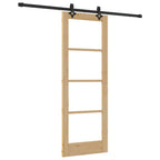 Porta Scorrevole ORKDAL Legno Massello Pino e Vetro 73,5 x 198,5 cm Naturale Nero