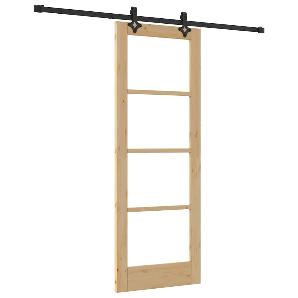 Porta Scorrevole ORKDAL Legno Massello Pino e Vetro 73,5 x 198,5 cm Naturale Nero
