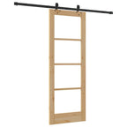 Porta Scorrevole ORKDAL Legno Massello Pino e Vetro 73,5 x 198,5 cm Naturale Nero
