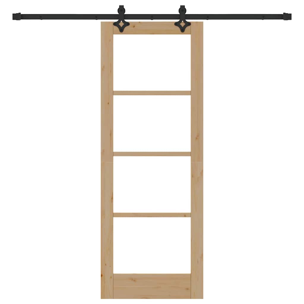 Porta Scorrevole ORKDAL Legno Massello Pino e Vetro 73,5 x 198,5 cm Naturale Nero