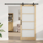 Porta Scorrevole ORKDAL Legno Massello Pino e Vetro Naturale Nero 93x211 cm