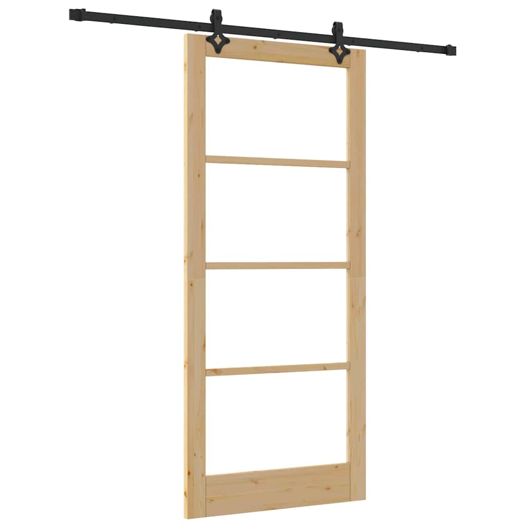 Porta Scorrevole ORKDAL Legno Massello Pino e Vetro Naturale Nero 93x211 cm