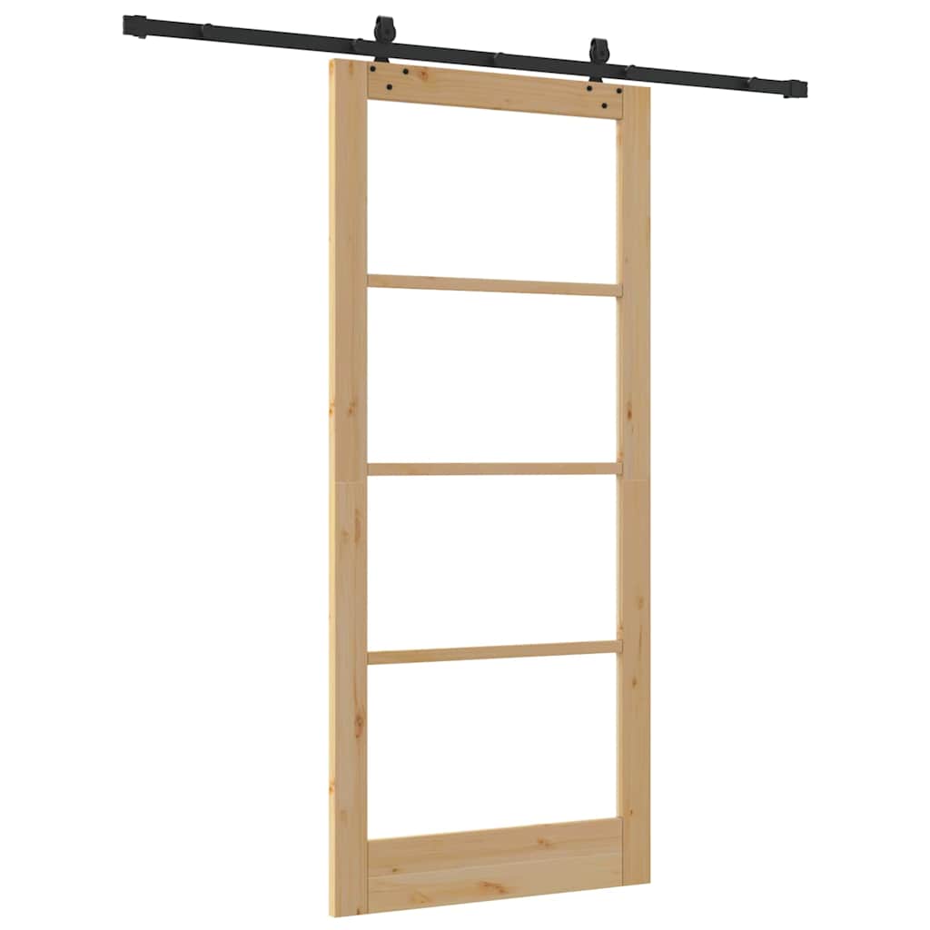 Porta Scorrevole ORKDAL Legno Massello Pino e Vetro Naturale Nero 93x211 cm