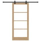 Porta Scorrevole ORKDAL Legno Massello Pino e Vetro Naturale Nero 93x211 cm