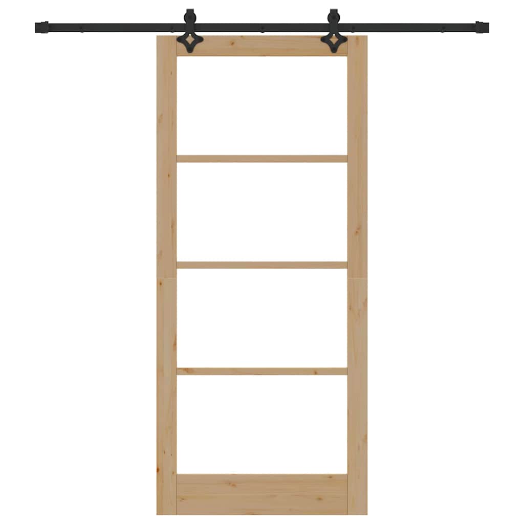 Porta Scorrevole ORKDAL Legno Massello Pino e Vetro Naturale Nero 93x211 cm