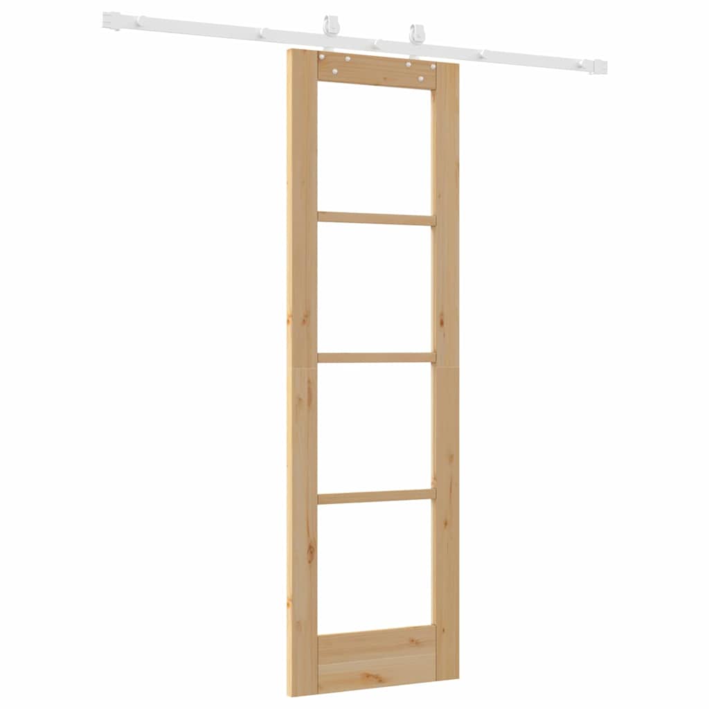 Porta scorrevole in legno massello di pino e vetro naturale 61 x 198,5 cm